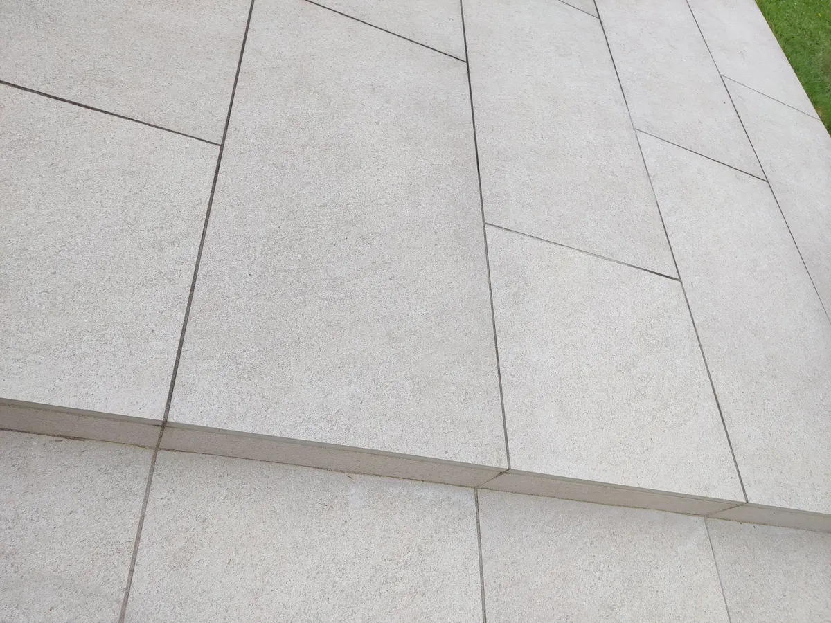 Close-up of large-format porcelain paving slabs